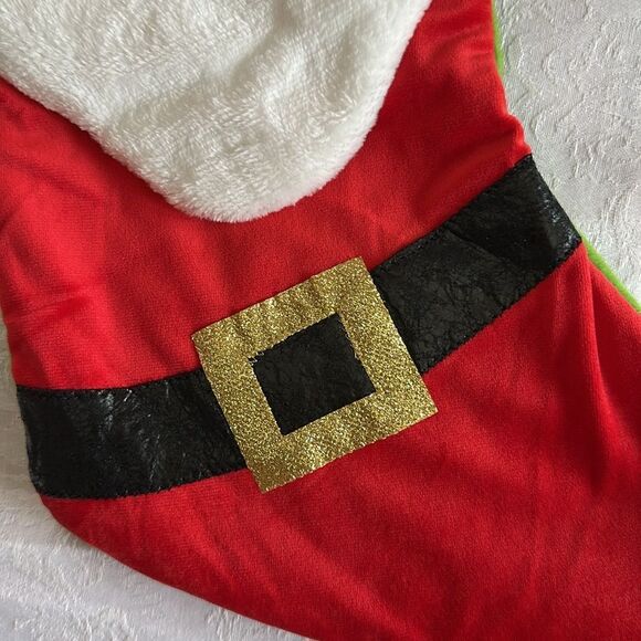 Christmas Stocking Red and Green with Santa Belt HoHoHo Lined Hanger - Picture 4 of 7